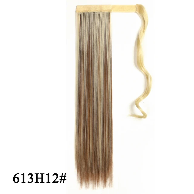 Leeons 20'' Synthetic Ponytail Hair pieces Heat Resistant Fiber Straight Ribbon Clip In Hair Extension 21 colors Brown Black 613h12