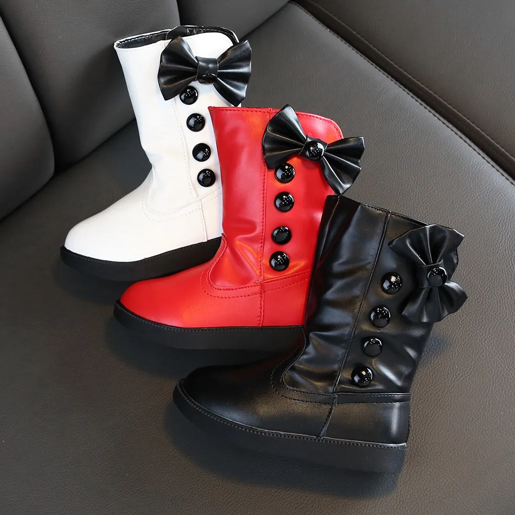 JAYCOSIN New Winter Calf-High Boots for Baby Princess Boot With Fur Plush Children Leather Dress Boot for Girls Snow Boots