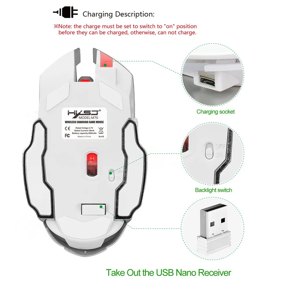 OMESHIN эргономичная Беспроводная игровая мышь с шестью кнопками и семью цветами дыхательный светильник для любителей игр беспроводная мышь 9