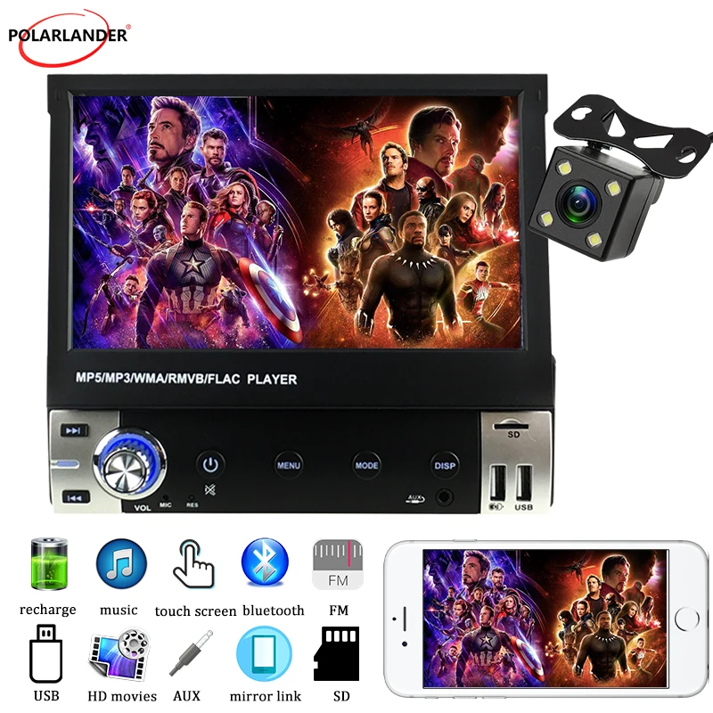 1 Din 7 Inch Car Radio MP5 Bluetooth Full Touch Audio Video Manual Retractable Screen Mobile Phone Interconnection 12V | Автомобили и