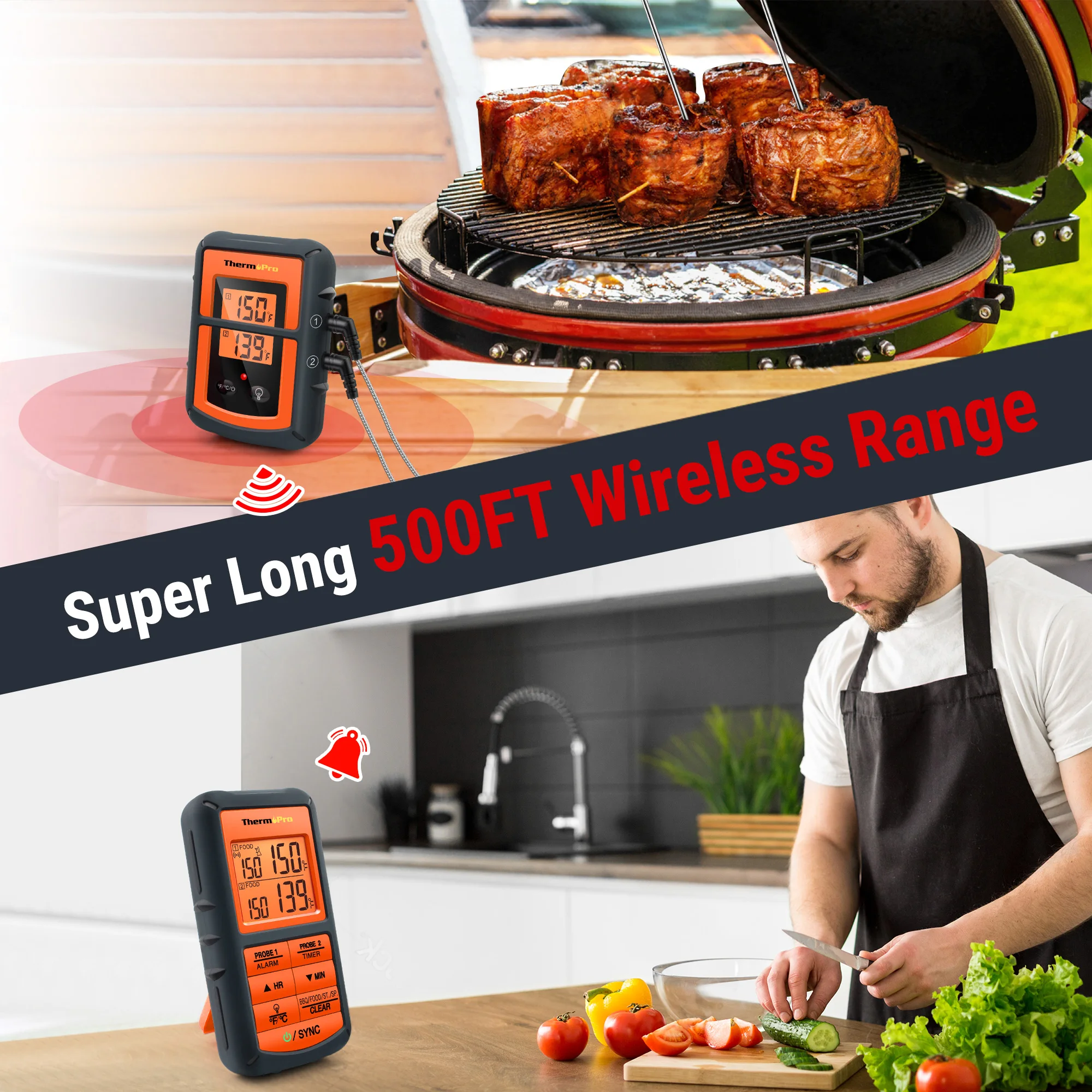 thermopro tp20 wireless remote digital meat thermometer with dual probe