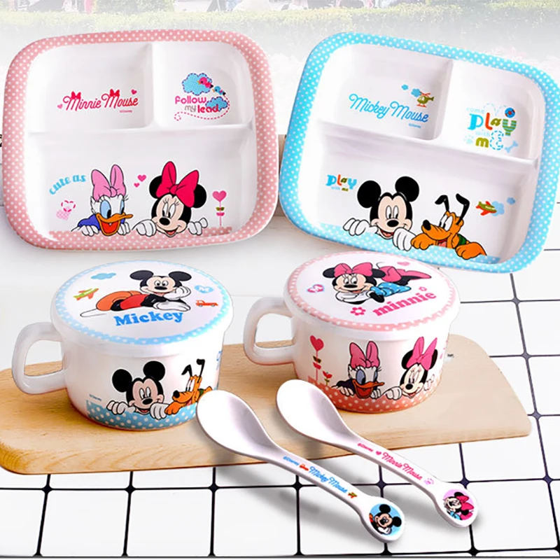 

Disney Plate Bowl Cup Spoon Kids Dinnerware Toddler Dish Set Mickey Minnie Baby Feeding Plastic Eco Friendly Safety Tableware