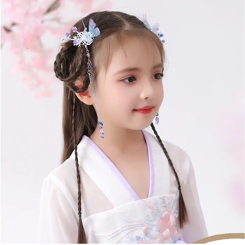 Hanfu тиара Финч девушка антикварный зажим шаг бахромой красивая супер фея аксессуары для волос милая девушка бабочка ювелирные изделия