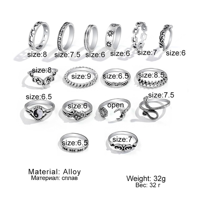 6Pcs Vintage Gothic Butterfly Angle Flower Multi Element Ring Set For Women Men Retro Personality Finger Ring Gifts
