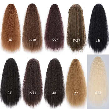 Doris Beauty Long Afro Kinky Curly Ponytail Extension 22 Inch Synthetic Drawstring Corn Hair Piece for Women Black Brown 3