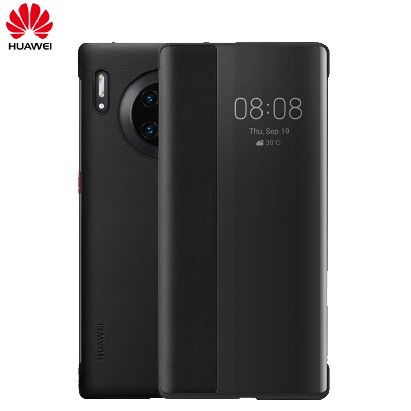 Чехол HUAWEI MATE 30 Pro, Официальный Смарт-вид, откидная крышка HUAWEI MATE 30 5G, чехол с зеркальным окном, кожаный чехол для сна - Цвет: Черный