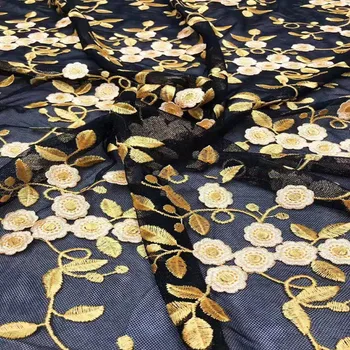 

High quality gold embroidered black bottom French mesh African Nigeria lace fabric suitable for wedding DIY high-end dress skirt