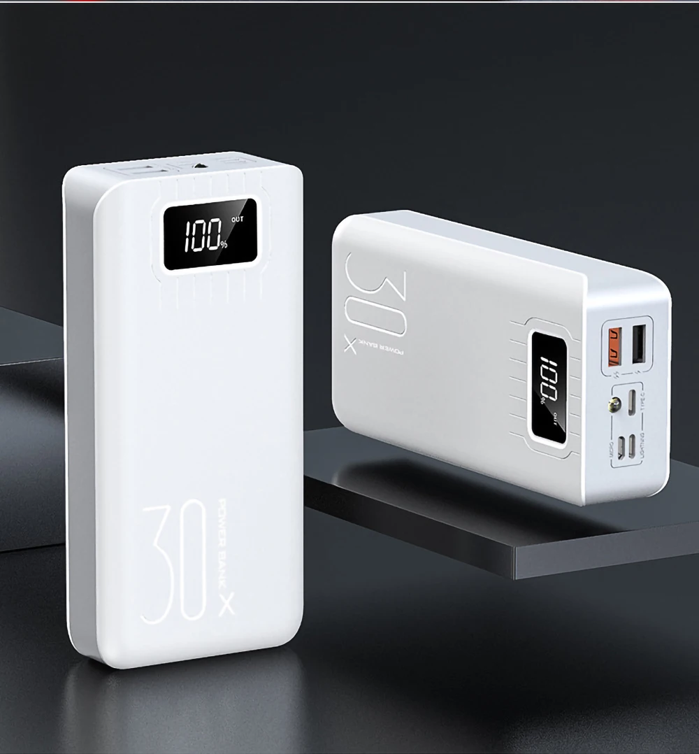 Внешний аккумулятор 30000 мАч Внешний аккумулятор портативное быстрое зарядное устройство для всех смартфонов с зарядным устройством двойной USB водонепроницаемый - Цвет: white 20000mah