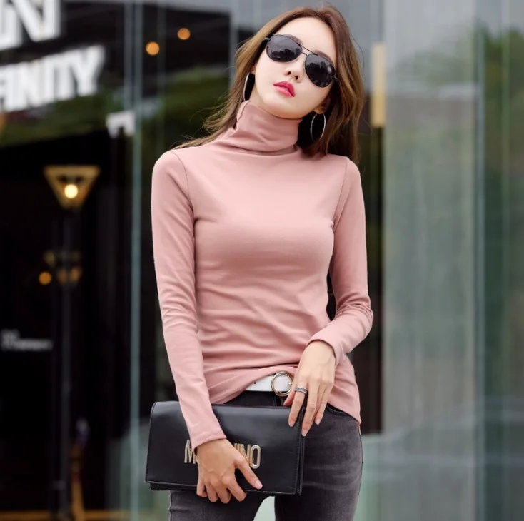

Autumn and winter New large size woman Slim high collar long sleeve bottoming shirt cotton long sleeve t-shirt female