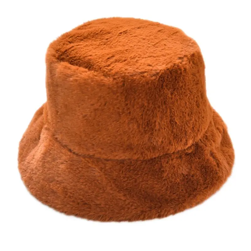 

Womens Winter Thicken Fluffy Plush Fisherman Cap Solid Color Wide Brim Sun Hat B95F