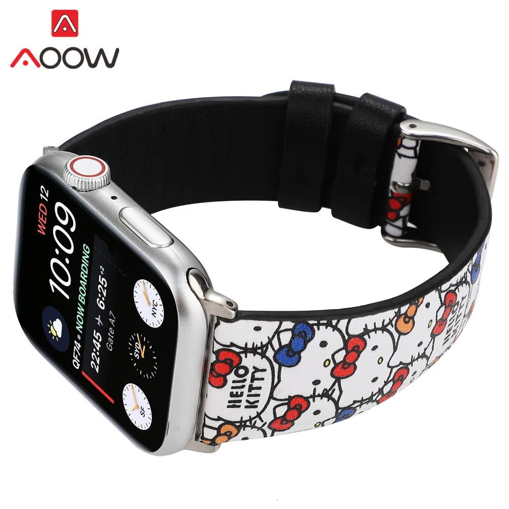 Кожаный ремешок для часов с мультяшным принтом для Apple Watch 40 мм 44 мм 38 мм 42 мм Микки браслет с подвеской в виде мыши ремешок для iWatch 1 2 3 4