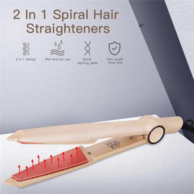 

2 in 1 Professional Spiral Hair Curler Hair Straightener Twisted Curling Iron Wand Tourmaline Ceramic Coating Hair Styler 45
