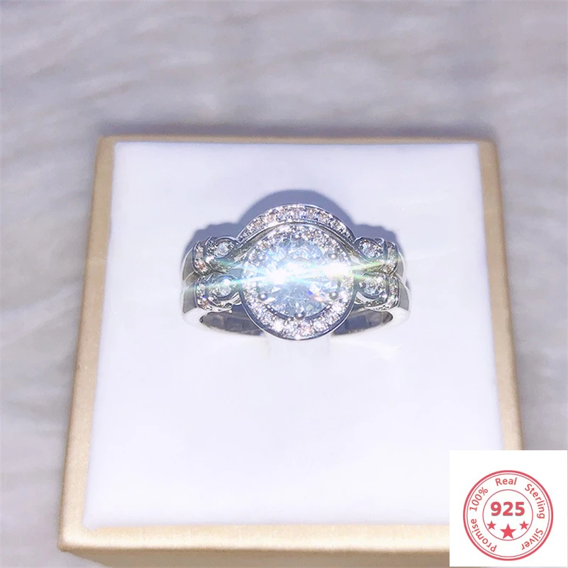 

925 Sliver Anillos Diamond Rings Set for Women Luxury Bizuteria Bague Etoile Jewelry 925 Sterling Silver Diamante Gemstone Rings