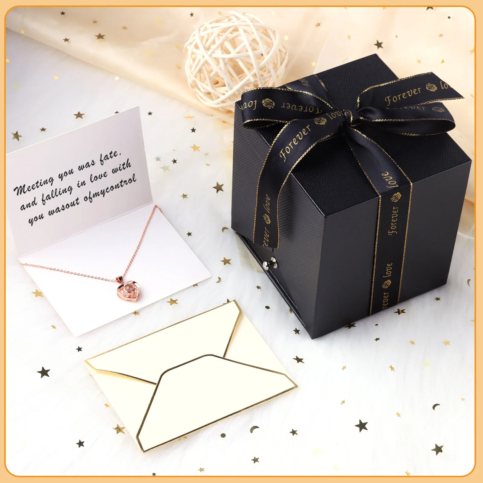 Behogar Eternal Flower Soap Rose Jewelry Box with Heart Necklace Romantic Surprise Gift for Wife Girlfriend on Valentine Day