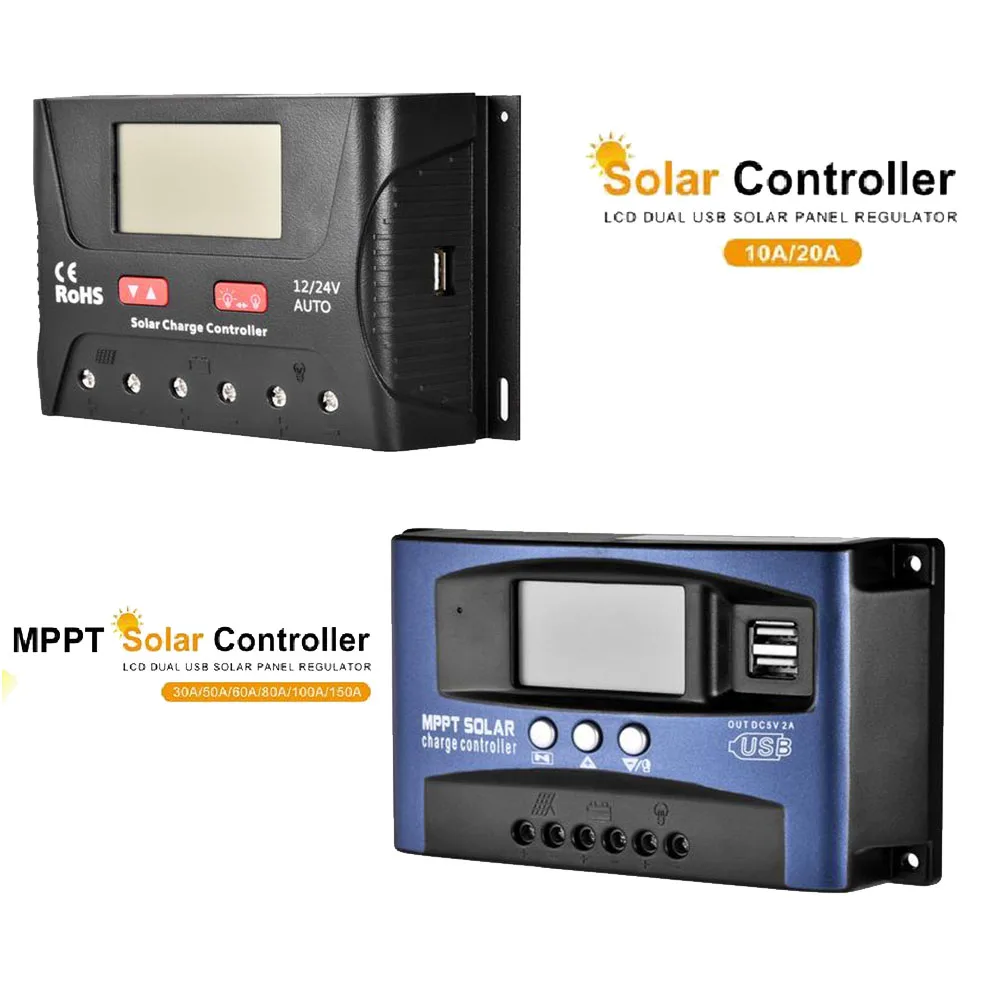 30a 50a 60a 80a 100a 150a Solar Charge Controller For Solar Panel Battery With Dual Usb Port Mppt Pwm Auto Paremeter Adjusta Tool Parts Aliexpress