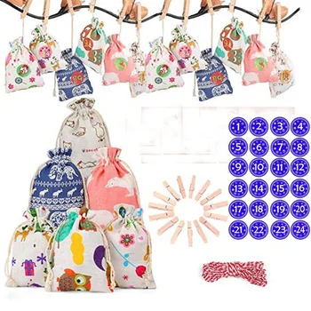 

Daily Christmas Candy Bag 1-24 Digital Cotton Linen Gift 10m Hemp Rope Clamp