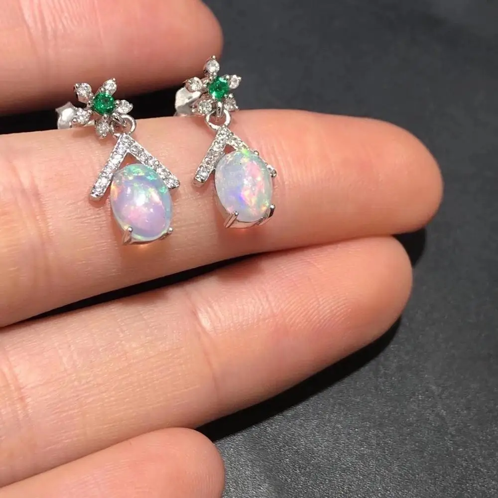 

New Natural Opal Earrings 925 Silver Opal Earrings Fresh and Cute Personality Style