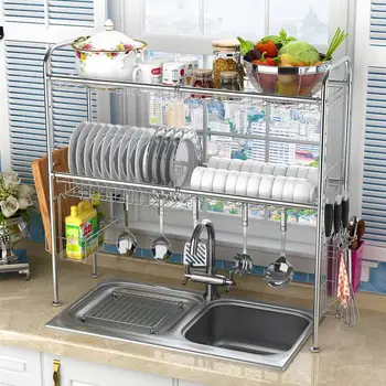 

304 Stainless Steel Dish Rack Sink Drain Rack Kitchen Rack Supplies Storage Rack Pool To Dry Dishes Dish Shelf