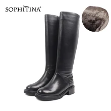 SOPHITINA/теплые женские ботинки из высококачественной натуральной кожи; удобная обувь с круглым носком на квадратном каблуке; Новые однотонные ботинки на молнии; SC431