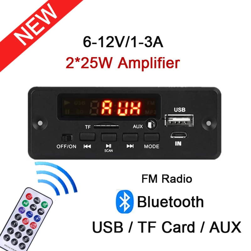 zune mp3 player 2*25W 50W Amplifier MP3 Player Decoder Board Bluetooth 5.0 Car FM Radio Module Support TF USB AUX 3.5 WMA Player Decoder 6V-12V zune mp3 player