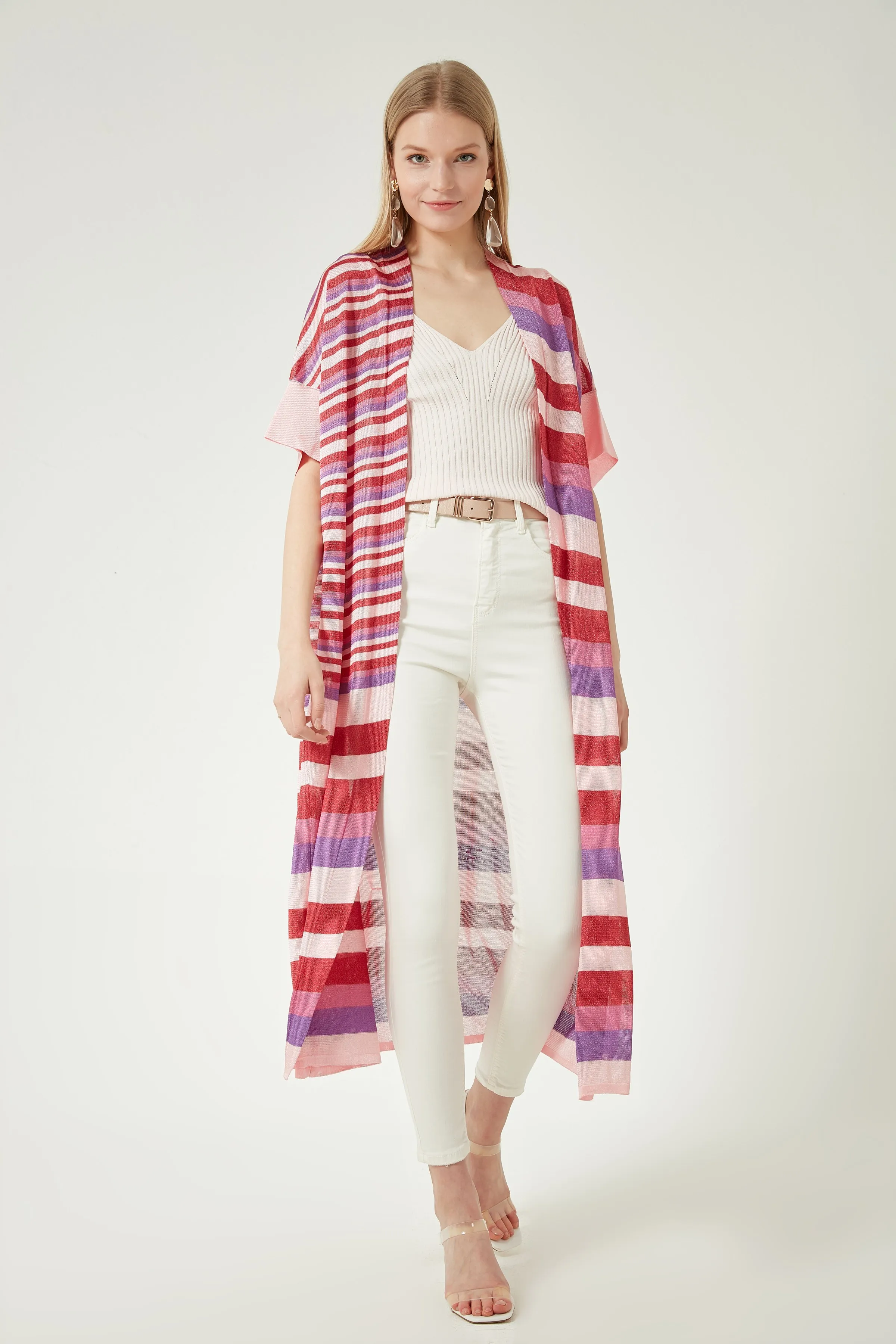 

STRIPE SHORT SLEEVE KNITWEAR CARDIGAN