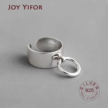 

Charm Trendy 925 Sterling Silver Rings for Women Big Smooth Face Finger Opening Ring Silver 925 Jewelry Cool Punk adjustable