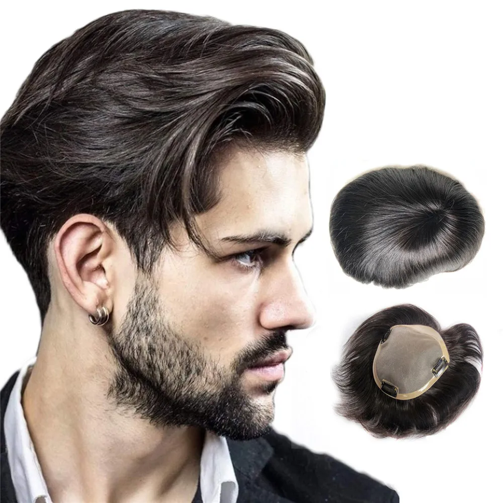 BYMC Human Hair Mens Toupee Mono Toupee Natural Hairline Lace With PU  Replacement System With Clips|Toupees| - AliExpress