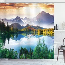 

Scenery Shower Curtain Mountain Lake View Sunny Day Forest Natural Landscape Art Print Bathroom Curtains Bath Screen Decor