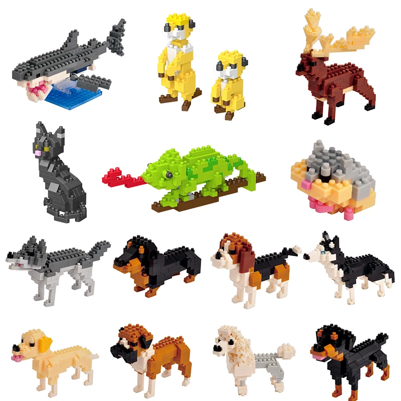Mini Blocks Figures Building-Brick Educational-Toy Animal-Model Eagle Moose Bear Children