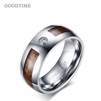 

Fashion Men's Ring Tungsten Carbide Ring Wedding Ring Jewelry Engagement Wood Grain Tungsten Zircon Ring Gift For Party Dress Up