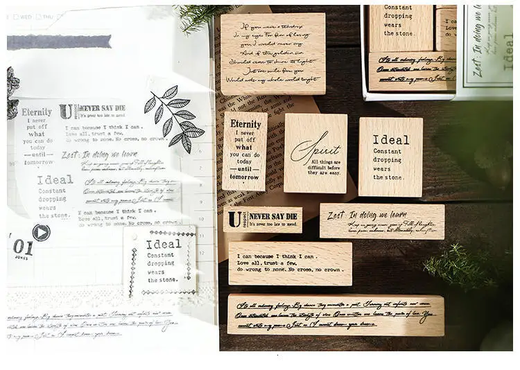 1 Набор деревянных резиновых английских символьных штампов, винтажные английские короткие предложения, комбинированные штампы для скрапбукинга, Bullet Journal