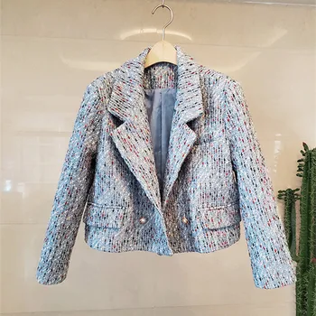 

Elegant Pearls Short Jacket Women 2020 Autumn Colorful Tweed Outerwear Ladies Long Sleeve Notched Wool Jackets N9718