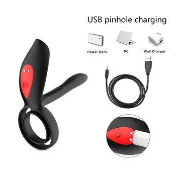 Couples Long Lasting Erection Penis Vibrator With Double Ring Nipples Massager Vagina Clitoris Stimulator Orgasm Adult Sex Toys 2