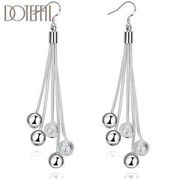 

DOTEFFIL 925 Sterling Silver Five Line Snake Chain Smooth Frosted Beads Ball Earring For Women Wedding Engagement Party Jewelry