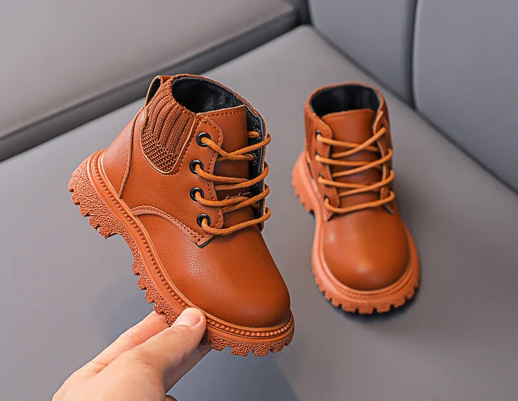 Baby Boys Boots for Kids Girls Booties Leather Shoes Soft Sole Fashion Martin Boots Waterproof Non-slip Plush Boy Running Shoes