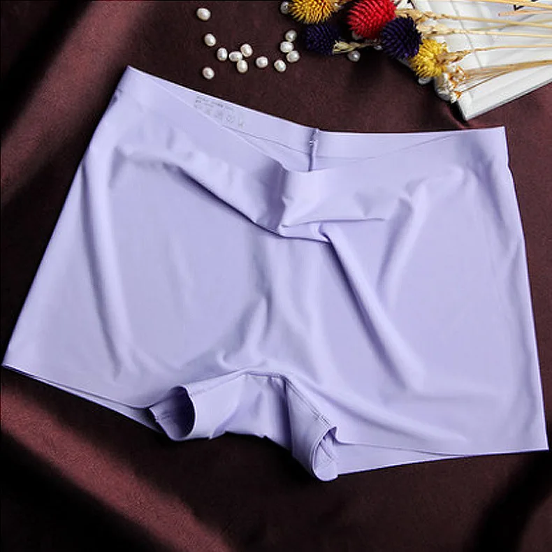 Women's Satin Panties Solid Color Ice Silk Seamless Boxer Women Underwear For Girl Ladies Cotton Crotch Underpants Sexy Lingerie - Цвет: Фиолетовый
