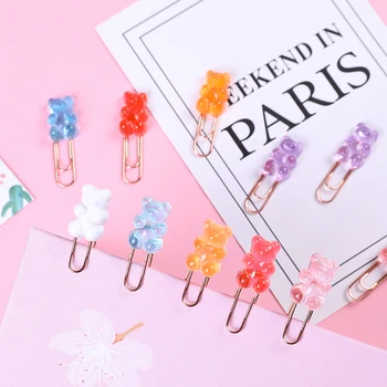 2 Pcs Cute Candy Color Bear Metal rose Gold Paper Clip Office Lady Style School Stationery Photo Decorative Supply Stationery 1