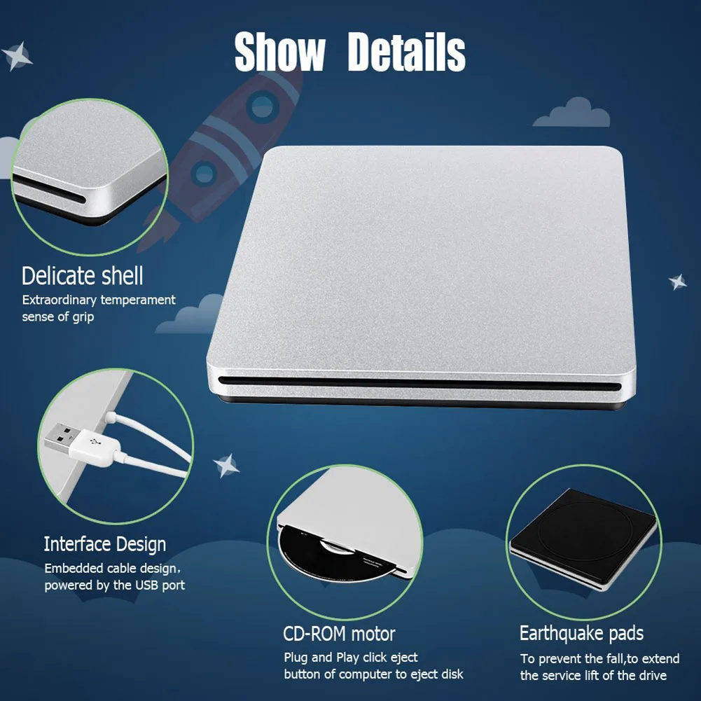 Ультратонкий внешний DVD привод USB 3,0 диск дубликатор для компьютера ноутбука VH99