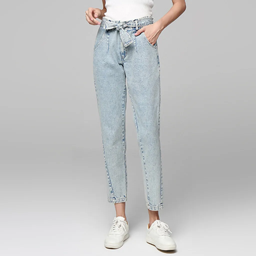 Women Autumn Winter Jeans new Fashion Women Lace Button Splice Zipper Pocket Trousers Jeans Casual Denim Pants L1009