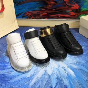 

Luxury Designer Shoes Women Transparent Heel Platform Sneakers High Top Real Leather White Shoes Woman Fashion Tenis Feminino