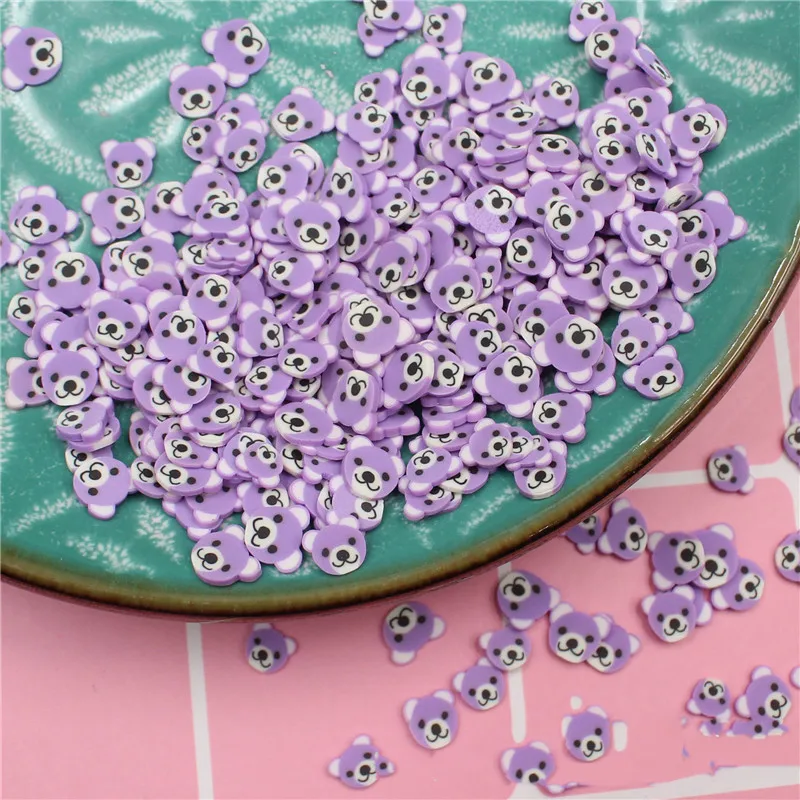 bear purple 100 г/лот мягкая полимерная глина с изображением медведя, кошки, собаки, Fimo для поделок своими руками, наполнитель слизи, 3D украшения для ногтей, трости, наклейки для ногтей - Цвет: bear purple