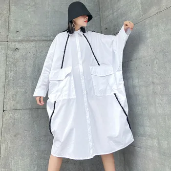 

Chic Oversized Shirt Dress Women Plus Size Long Sleeve Women Clothes 2020 Spring New Dresses Fashion Batwing Sleeve SA167S30
