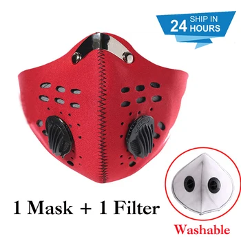 

Cotton PM2.5 Red Cycling Mouth Face Mask Activated Carbon Filter Windproof Mouth-muffle for Men Women Black Fashion Face Mask