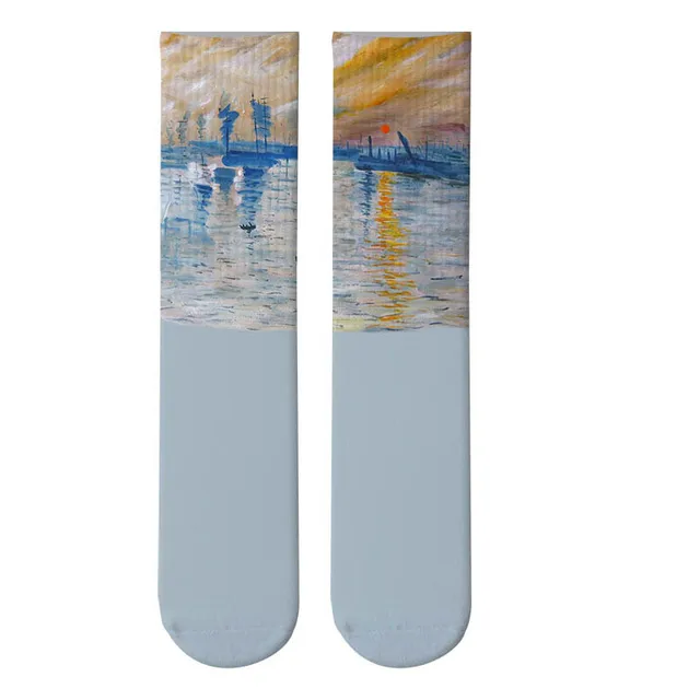 Mona Lisa Retro Printed Art Socks For Unisex Fashion Funny Famous Painting Long Socks Van Gogh Starry Night Women Cotton Socks Style3