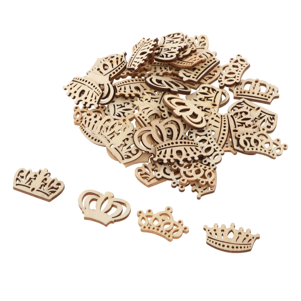50 Pieces Crown Shape Wooden Discs Tree Slices Ornament Ornament For Crafting And Painting DIY Crafts Supplies
