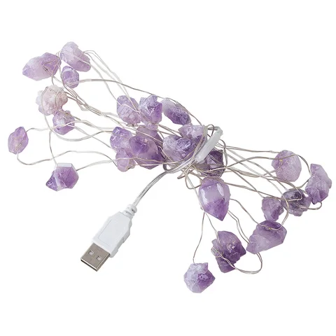 String Lamp USB/Battery Powered Natural Crystal Stones Fairy Lights Garlands Garden Christmas Decoration