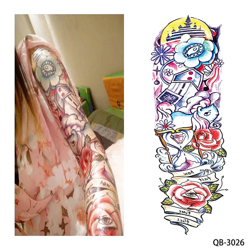 Full Arm Sticker Style Big Large Temporary Waterproof Full Flower Arm Tattoo Sticker Decal Nun Girl Pray Design Fake Tattoo