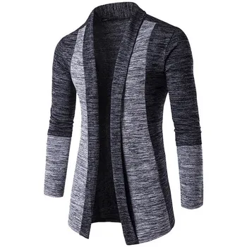 

Oeak Men Patchwork Slim Cardigan Autumn Winter Warm Casual Sweaters Long Knitted Turn-down Collar Outerwear Plus Size M-4XL