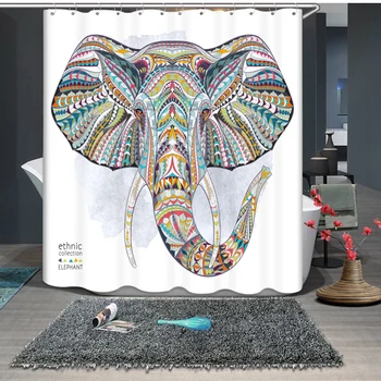 

3d Shower Curtains Colored Indian Elephant Pattern Waterproof Bathroom Curtains Thickened Fabrics Bath Curtain With Hooks