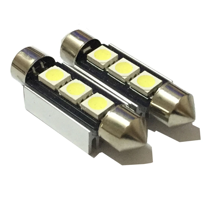 100pcs Hight quantity 36mm 39mm 41mm 3 SMD 5050 LED White Car Dome Bulbs Festoon CANBUS Error Free License Plate Lights DC 12V